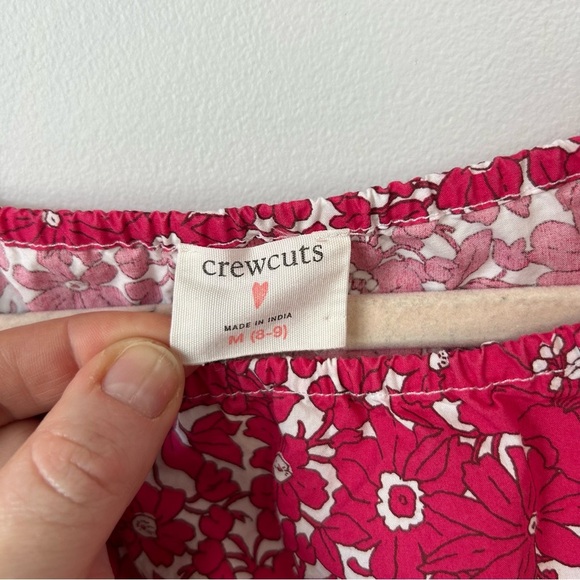 J. Crew Crewcuts Girls Pink White Puff Sleeve Blouse Ruffle Smocked Size 8/9 - Picture 2 of 5